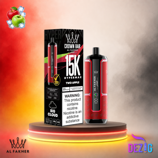 Al Fakher Crown Bar HyperMax 15K Two Apple Einweg Vape mit Doppelapfel-Geschmack und 15000 Zügen.