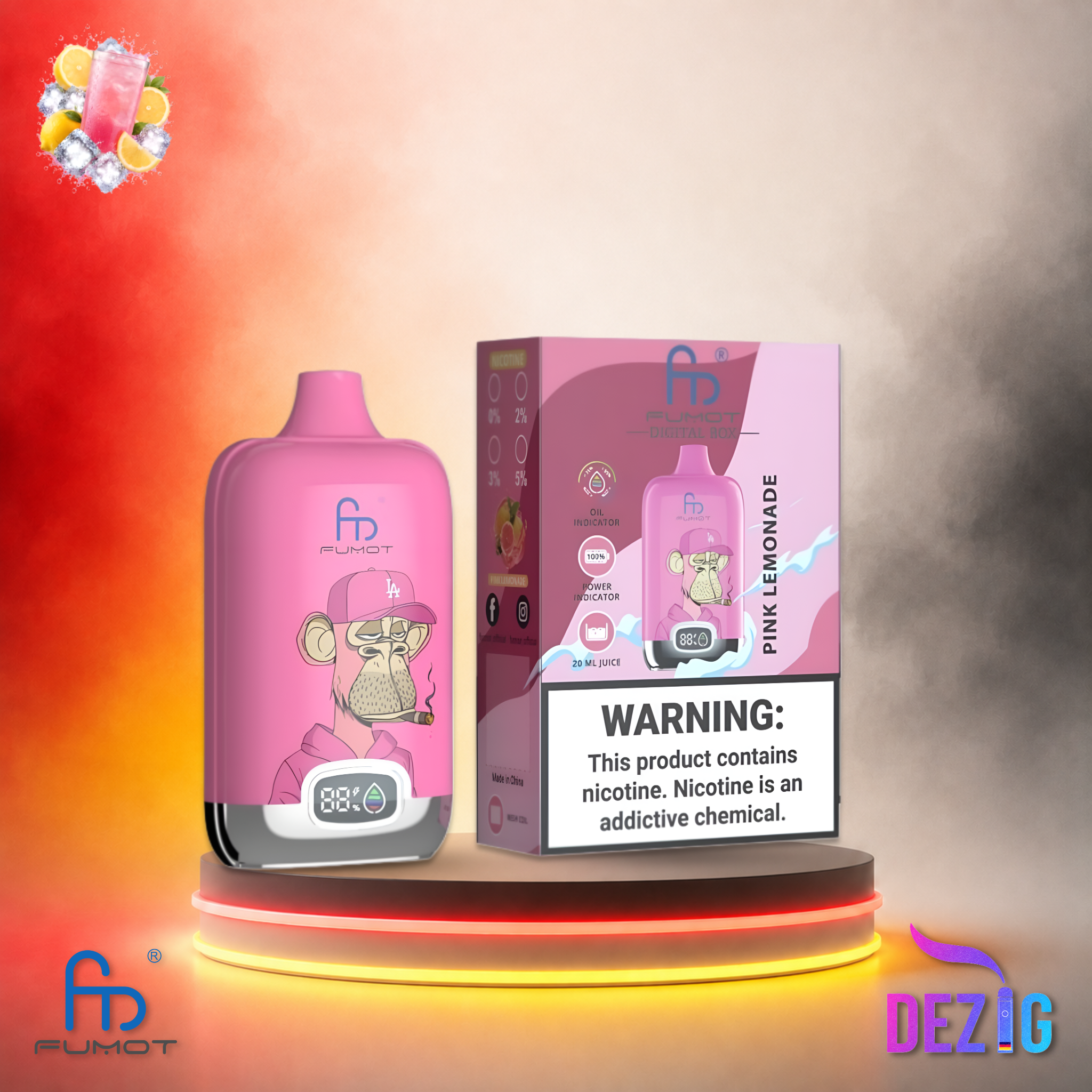Fumot Digital Box 12K Pink Lemonade Einweg Vape mit bis zu 12000 Zügen und erfrischendem Pink-Limonaden-Geschmack