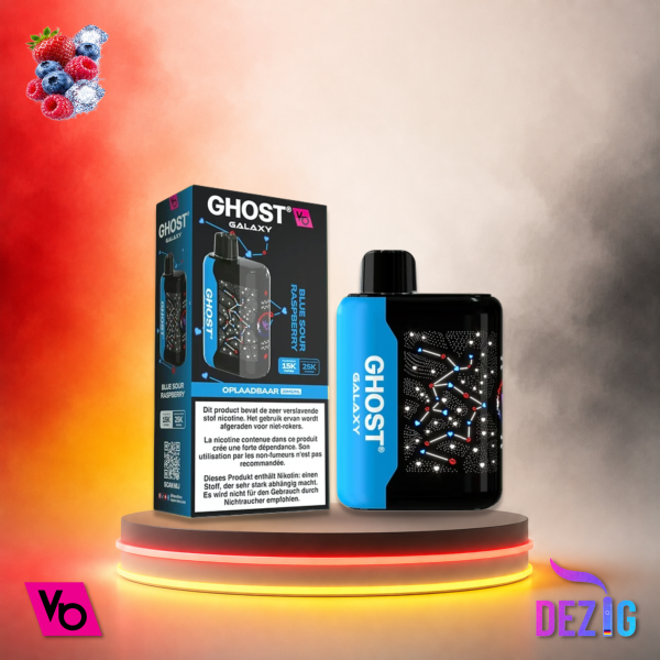 Ghost Galaxy 25K Blue Sour Raspberry Einweg Vape mit Blue-Sour-Raspberry-Geschmack und 25000 Zügen.