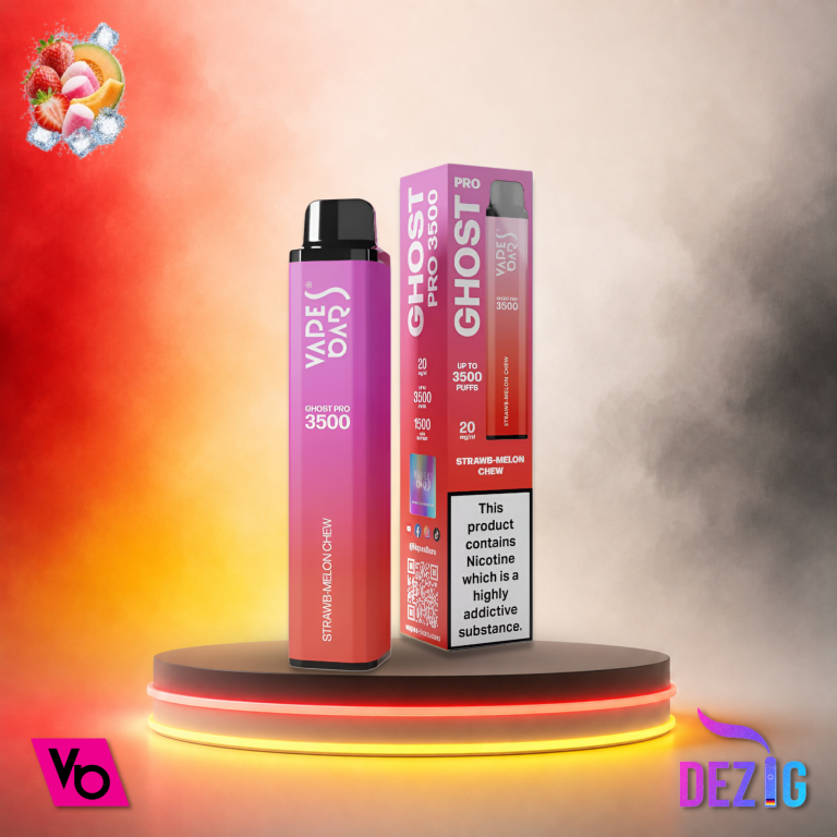 Ghost Pro 3500 Straw Melon Chew Einweg Vape mit Erdbeer-, Melonen- und Kaugummi-Geschmack und 3500 Zügen.