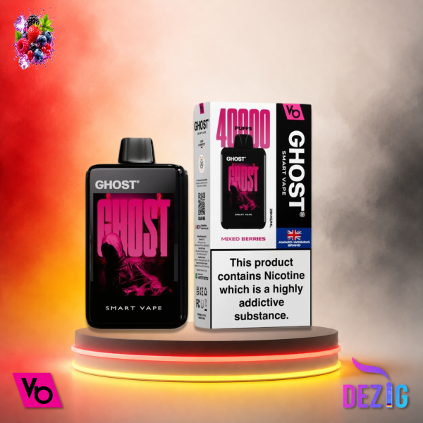 Ghost Smart Vape 40K Mixed Berries Einweg Vape mit gemischtem Beeren-Geschmack und 40000 Zügen.