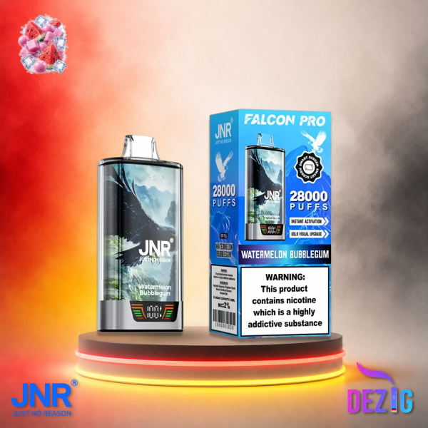 JNR Falcon Pro 28K Watermelon Bubblegum Einweg Vape mit 28000 Zügen und süßem Wassermelonen-Kaugummi-Geschmack.