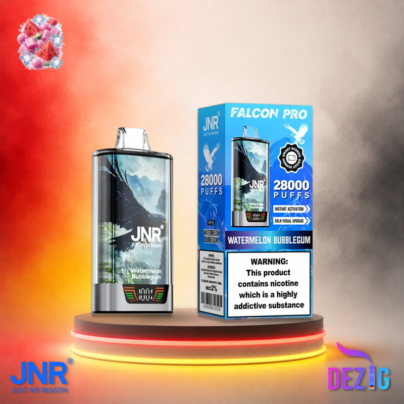 JNR Falcon Pro 28K Watermelon Bubblegum Einweg Vape mit 28000 Zügen und süßem Wassermelonen-Kaugummi-Geschmack.