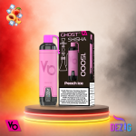 Ghost Shisha 15K Peach Ice Einweg Vape mit 15000 Zügen und kühlem Pfirsich-Ice-Geschmack.