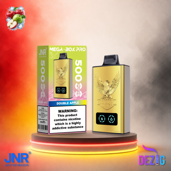 JNR Mega Box Pro 50K Double Apple Einweg Vape mit Doppelapfel-Geschmack und 50000 Zügen.