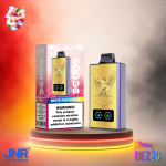 JNR Mega Box Pro 50K White Peach Razz Einweg Vape mit weißem Pfirsich- und Razz-Geschmack und 50000 Zügen.