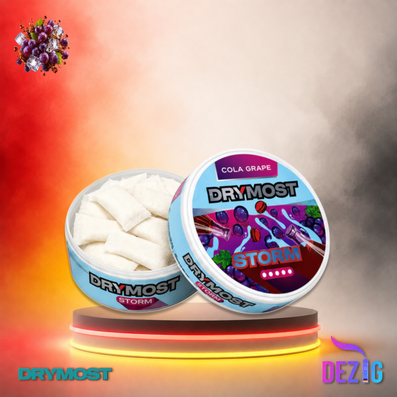 DRYMOST Storm Cola Grape Snus Nikotinbeutel in der Dose mit Cola-Trauben-Geschmack, 22 Beuteln und 30mg Nikotin.