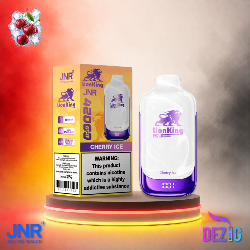 JNR LionKing 42K Cherry Ice Einweg Vape mit Kirsch-Ice-Geschmack und 42000 Zügen.
