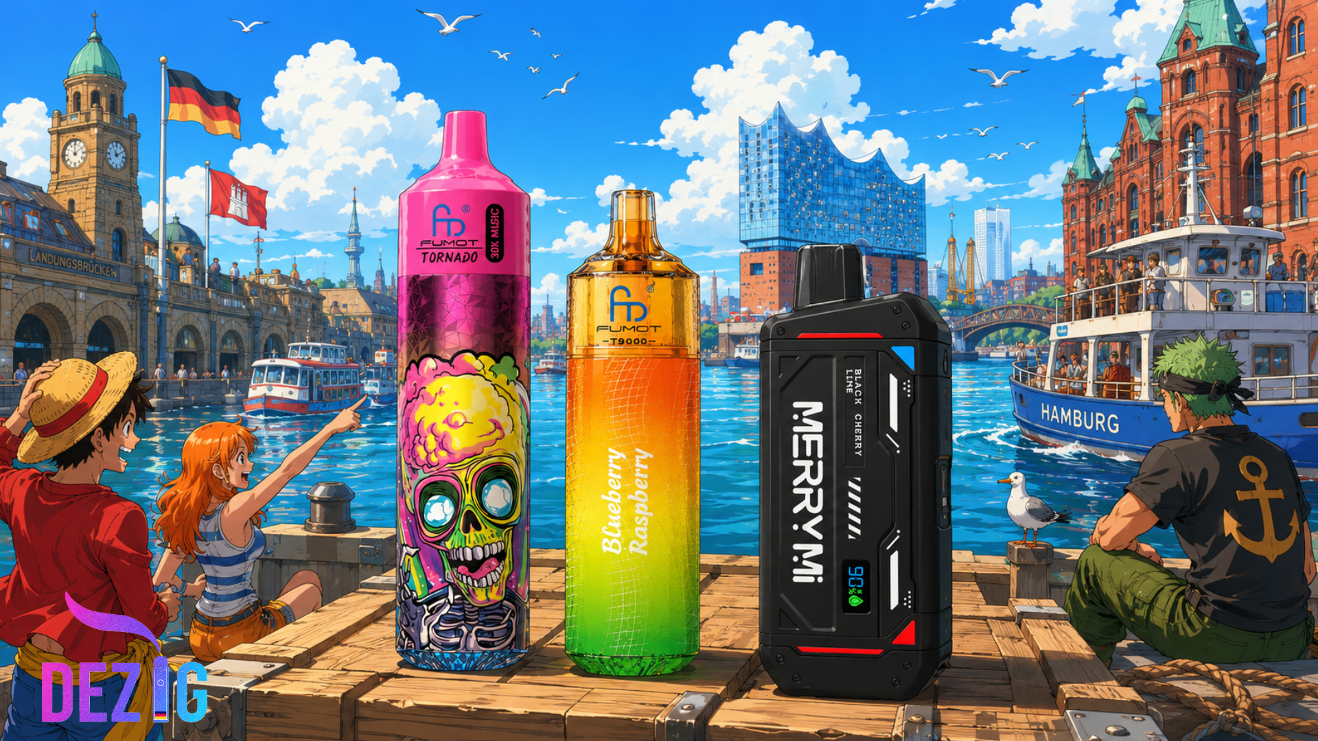 Einweg Vapes in Hamburg mit Fumot Tornado 30000 Music, Fumot T9000 und MerryMi M-Mecha 16K