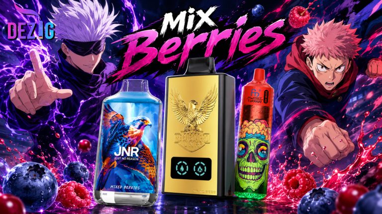 Mixed Berry flavor with JNR Mega Box Pro 50K, JNR Falcon 16K, and Fumot Tornado Music 30K